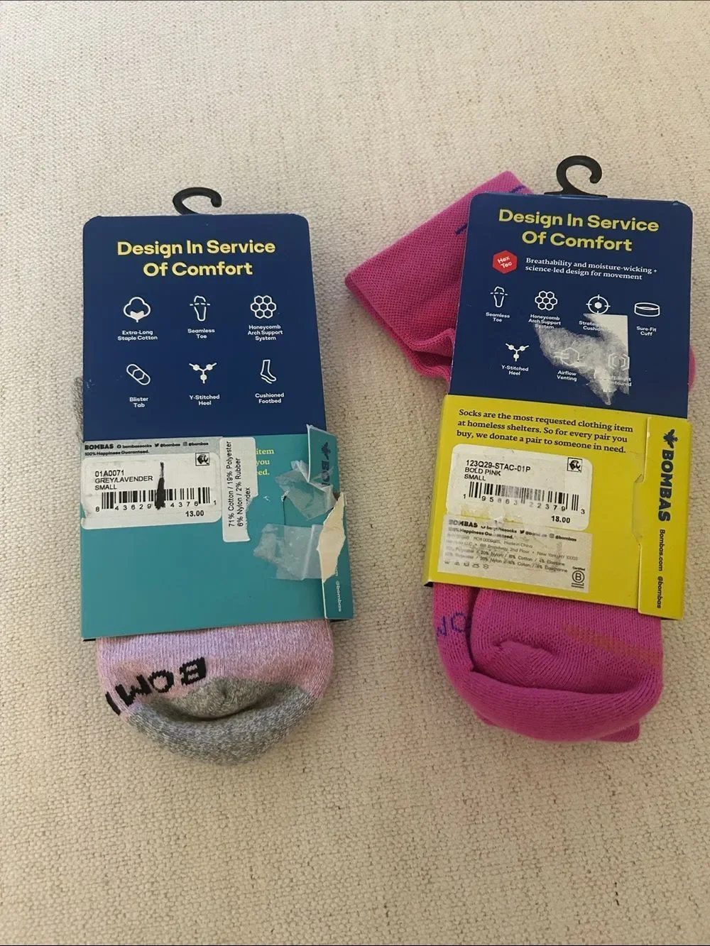 BOMBAS BUNDKE TWO Pair, 1) Ankle grey 2) Quarter pink, SMALLS, NWT